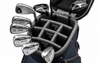 Golf clubs separated in a 14-way divider bag for maximum protection