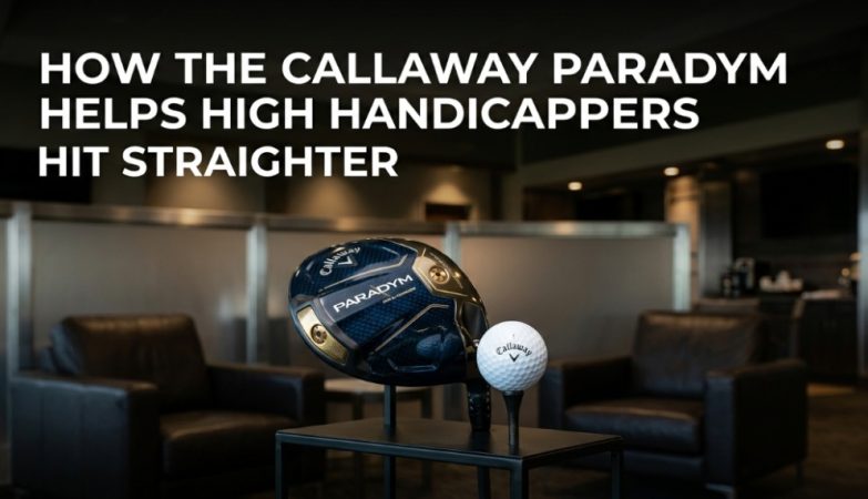 Featured image showing the Callaway Paradym driver on a tee with the article title for high handicappers.