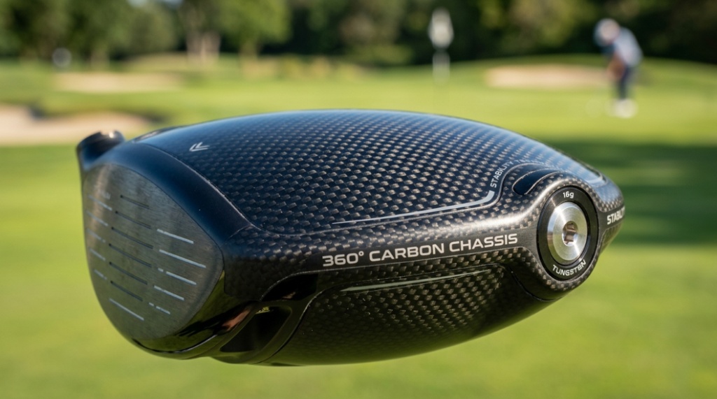 Close-up of the Callaway Paradym carbon chassis highlighting the club's perimeter weighting and forgiveness.