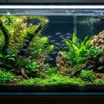 A vibrant freshwater aquarium with pristine clear water and colorful fish.